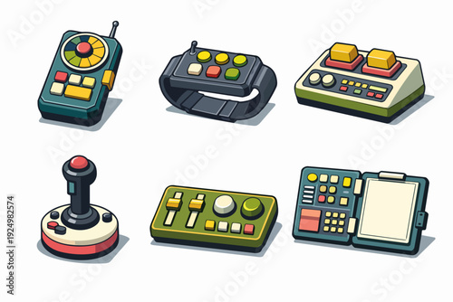 Retro futuristic control panels and vintage gadgets collection