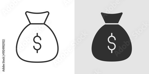 Currency Bag Icon representing money, finance, savings, and wealth management. Stroke, filled, and colored vector illustration.