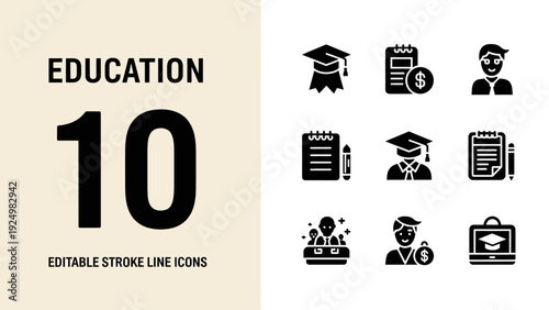 Education Icons Set Representing Learning and Achievement.