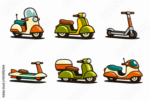 Scooter and moped collection illustrating urban mobility and delivery transportation