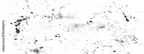 Distressed Black and White Grunge Background with Ink Splatters and Halftone Dots Texture