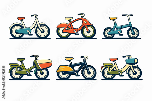Vintage bicycle and moped collection showcasing retro two-wheeled vehicle designs
