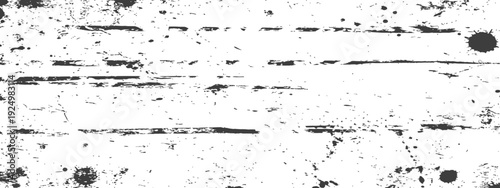 Distressed Grunge Texture with Horizontal Scratches and Ink Splatters Black and White Vector Background