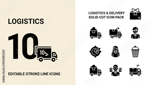Logistics and Delivery Icon Pack with Number 10 Truck.