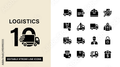 Logistics and Delivery Icons Set for Transportation and Shipping Services.