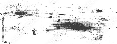 Abstract grunge texture background with ink splatters scratches and halftone pattern in black and white