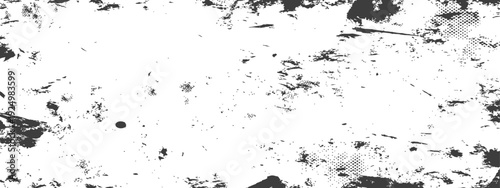 Black and White Grunge Distressed Texture Overlay Vector with Scratches and Halftone Dots