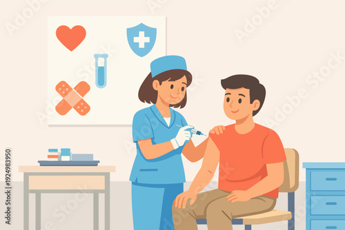 Nurse vaccinating patient, promoting health and immunization in a medical clinic