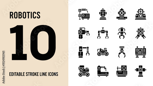 Robotics Editable Stroke Line Icons Collection.