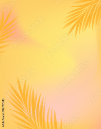 Summer orange background landscape,Coconut Palm leaves or tropical foliage on abstract soft gradient yellow, pink color, Vector illustration design for Summer bannr,sale,card,cover,travel promotion