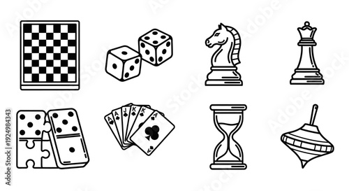 Game and Toy Elements Line Icons Set