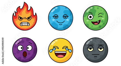 Cartoon emoji faces with diverse emotional expressions on a white background.