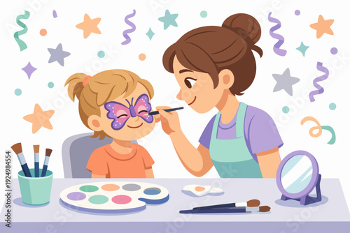 Child enjoying butterfly face painting at a birthday party celebration event