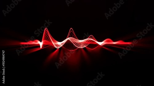 Glowing red waveform sound visualization on black background for music or audio representation