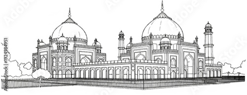 Majestic symmetrical domes and minarets of an ornate historical structure