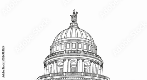 Sketch of a dome topped with a statue, detailed architectural sketch