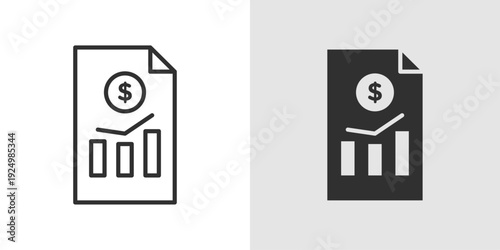 Revenue Sheet Icon representing financial records, income tracking, and business revenue analysis. Stroke, filled, and colored vector illustration.