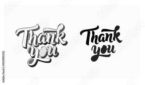 Thank you hand drawn script font outline and star vector set