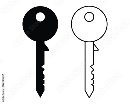 Two key icons isolated on a white background, symbolizing different methods of access and security management