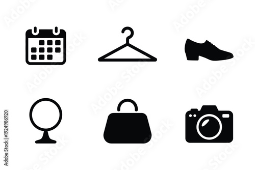 Assorted icons representing everyday essentials and travel accessories isolated on white background, Vector, illustration