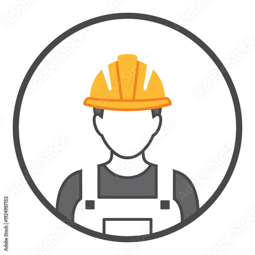 Construction worker icon with yellow hard hat and overalls icon