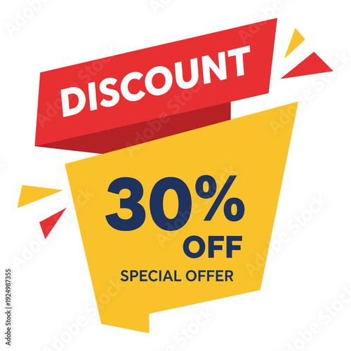 Discount 30 percent off special offer banner on white background icon