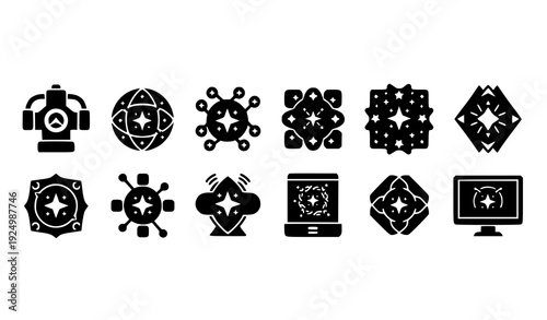 Futuristic generative AI logo collection artificial intelligence sparkle symbol vector illustration