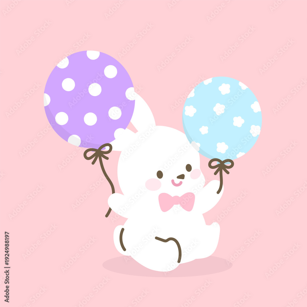 Naklejka premium Bunny with balloons vector. Design for spring and happy easter.