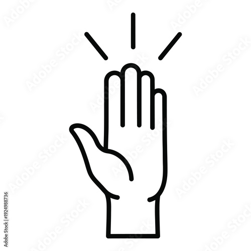 Hand with palm facing outwards and lines indicating light or action icon