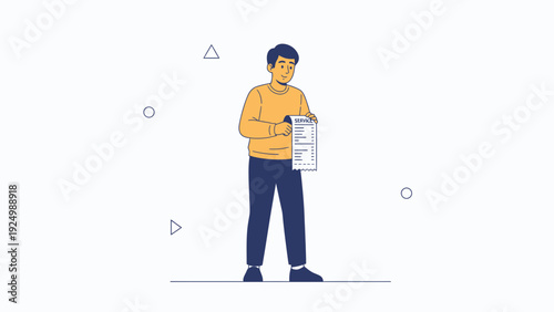Man Holding Bill, Confused Expression, Financial Statement, Invoice, Budgeting