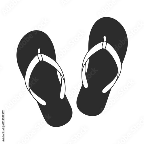 A pair of stylish black flip-flops with white straps displayed against a plain background isolated on white background, Vector, illustration