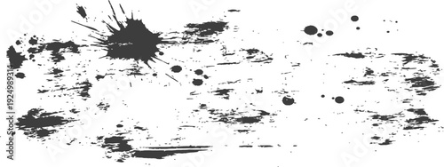 Grungy black ink splash and distressed texture on white background