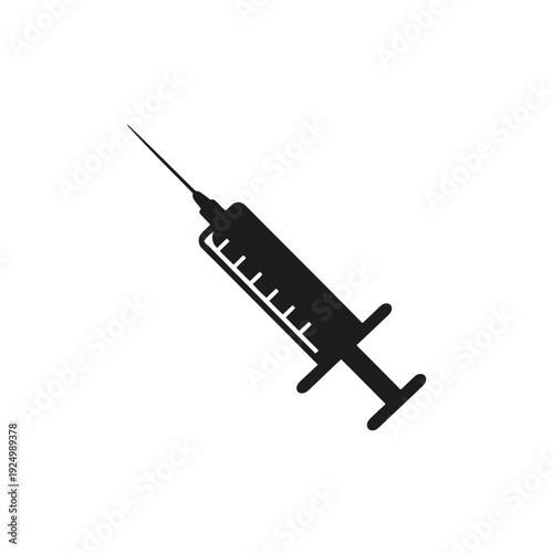 Black and white illustration of a syringe with needle pointing upward isolated on white background, Vector, illustration