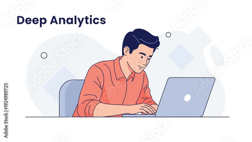 Man Analyzing Data on Laptop, Deep Analytics Concept Illustration