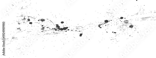 Black Ink Splatters and Grungy Distressed Lines on White Background Vector Texture