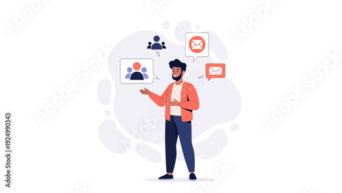 Man communicating ideas, teamwork, collaboration, and digital messages