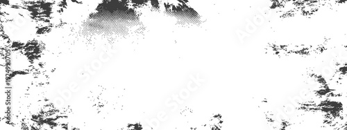 Distressed Grunge Halftone Texture Overlay Black and White Abstract Rough Surface Background