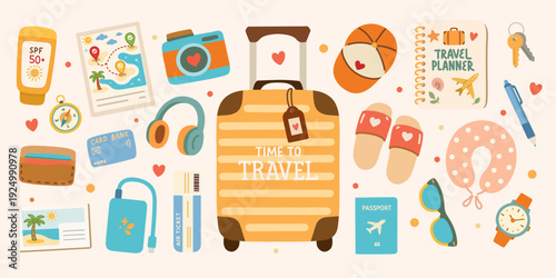 Time to travel vacation elements set