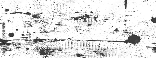 Grungy Distressed Texture Overlay with Ink Splatters and Halftone Dots Black and White