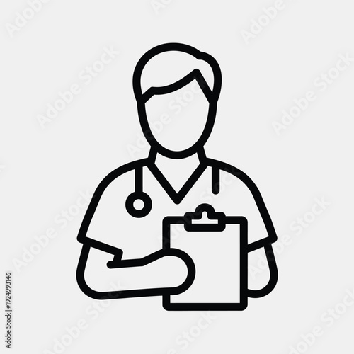 A medical professional holding a clipboard with a stethoscope around their neck isolated on white background, Vector, illustration