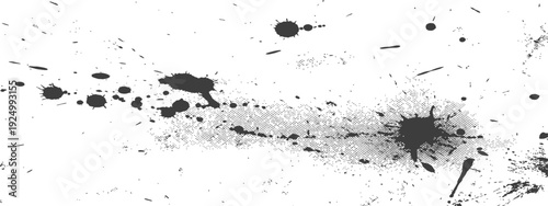 Black Ink Splatter and Halftone Dots Grunge Texture Overlay