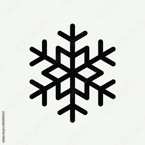 A stylized black and white geometric snowflake design with symmetrical patterns isolated on white background, Vector, illustration