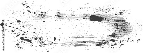 Abstract Black Grunge Ink Splatter Halftone and Brush Stroke Texture Background