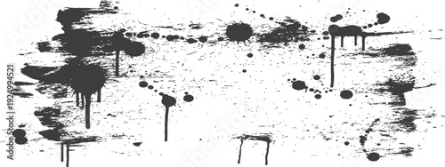 Grunge Ink Splatter and Drip Texture Vector with Abstract Black Paint Strokes and Distressed Background Element