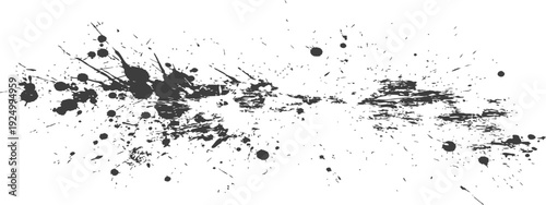 Abstract Black Ink Splatter Grunge Texture Element with Dynamic Drips and Drops on White Background for Artistic Design