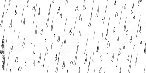 Hand drawn black rain drops on white background falling