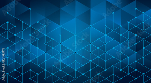 Abstract Digital Technology Futuristic Lines and Dots Triangle Background. Modern Geometric Blue triangles polygon background. Creative ideas for business presentations