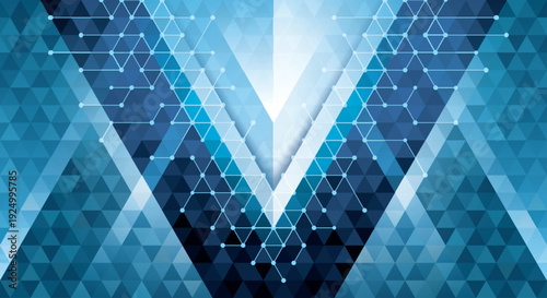 Abstract Digital Technology Futuristic Lines and Dots Triangle Background. Modern Geometric Blue triangles polygon background. Creative ideas for business presentations