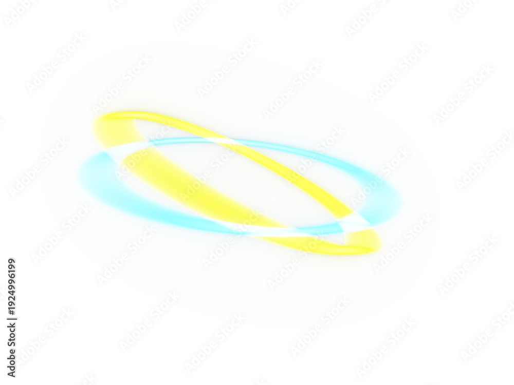 Naklejka premium Glowing yellow and blue intersecting rings on a gradient background