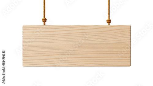 Obraz na płótnie Isolated wood sign hanging, blank natural wooden board, rope fixture, informatio